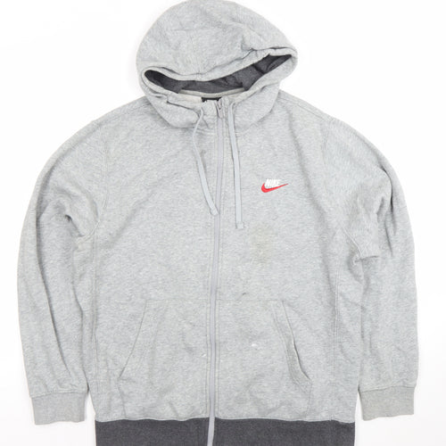 Nike Men Grey Full Zip Hoodie L Logo Fleece Sportswear