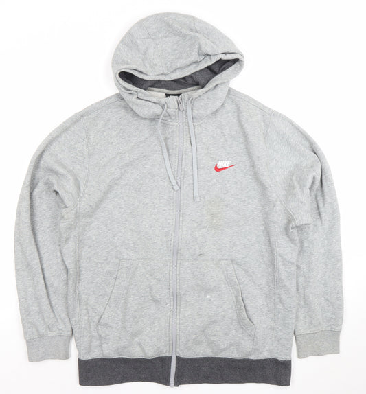 Nike Men Grey Full Zip Hoodie L Logo Fleece Sportswear