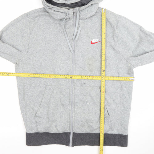 Nike Men Grey Full Zip Hoodie L Logo Fleece Sportswear