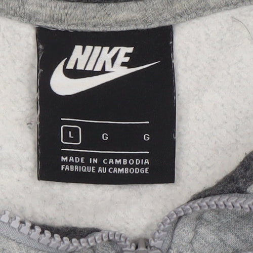 Nike Men Grey Full Zip Hoodie L Logo Fleece Sportswear