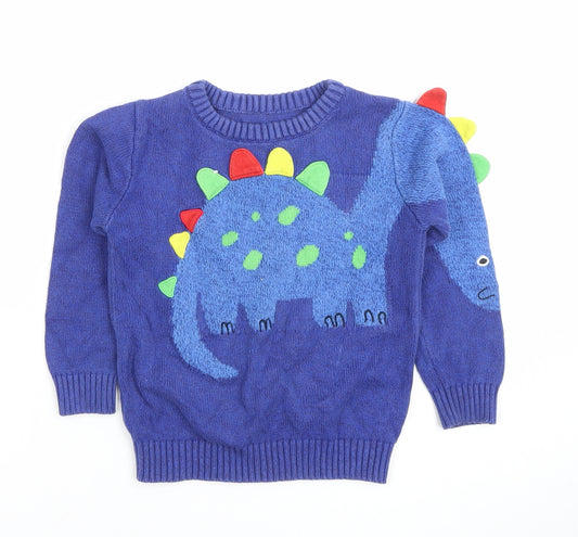 Signature for Dunnes Stores Boys Blue Dinosaur Jumper 3-4 Years 100% Cotton