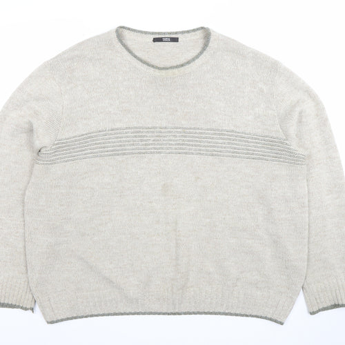 Marks and Spencer Men's Beige Wool Blend Crew Neck Jumper Size L
