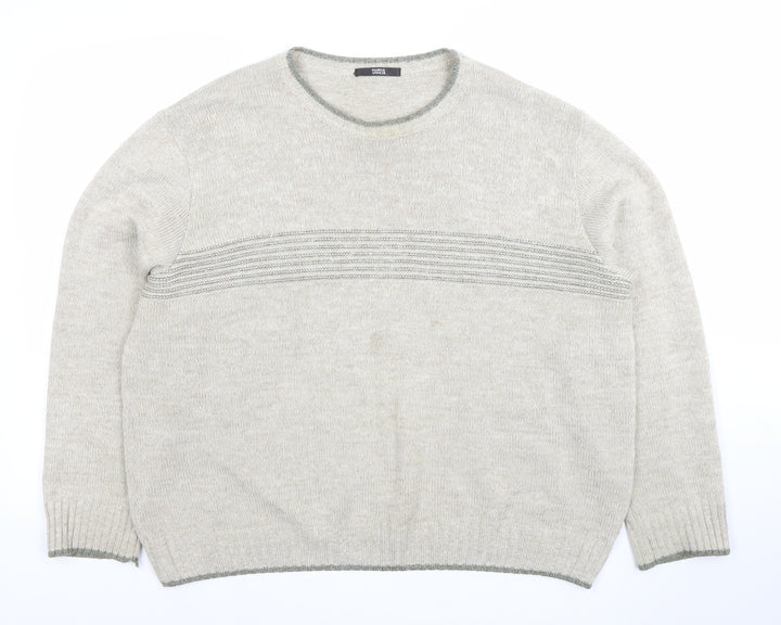 Marks and Spencer Men's Beige Wool Blend Crew Neck Jumper Size L