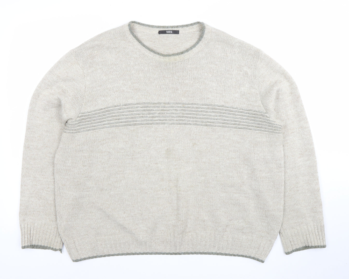 Marks and Spencer Men's Beige Wool Blend Crew Neck Jumper Size L