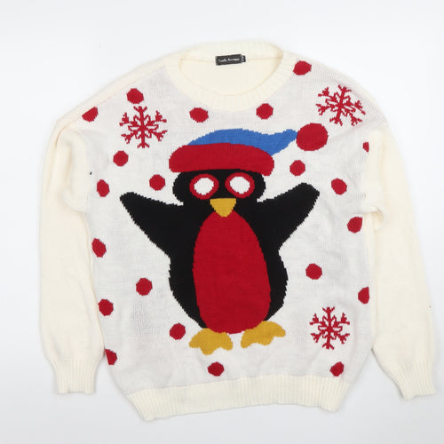 Sixth Avenue Women's White Penguin Christmas Jumper Size S