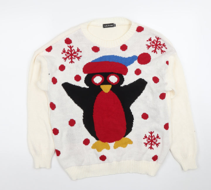 Sixth Avenue Women's White Penguin Christmas Jumper Size S
