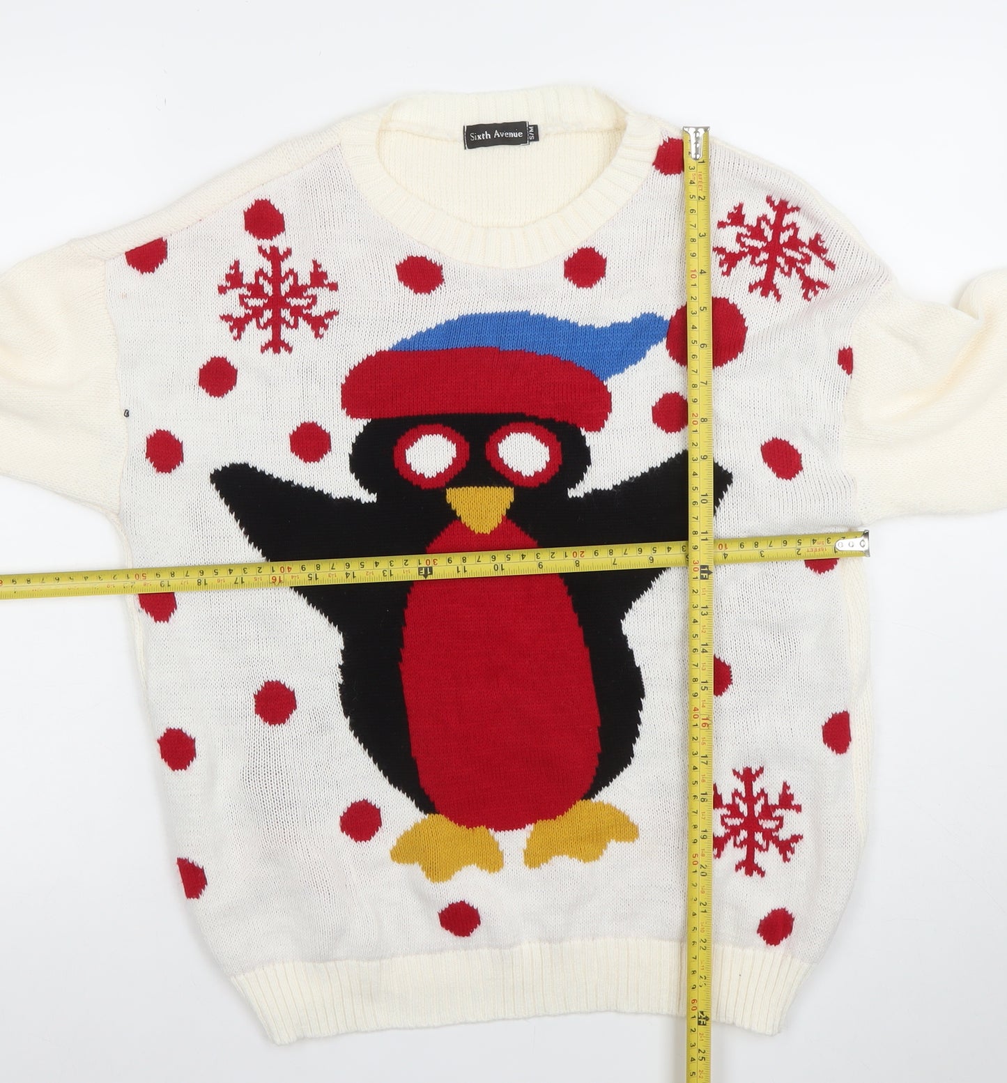 Sixth Avenue Women's White Penguin Christmas Jumper Size S