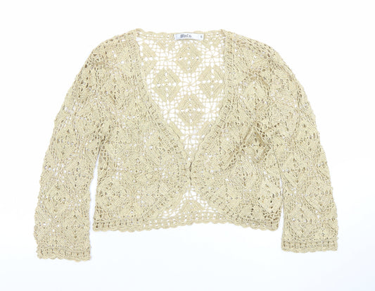 M&Co Women Beige Crochet Open Cardigan Small V-Neck Lightweight