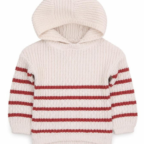 F&F Unisex Baby Ivory & Red Hooded Striped Knit Jumper 12-18 Months