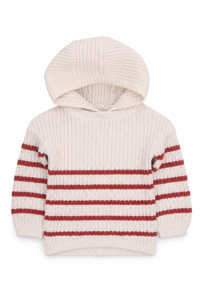 F&F Unisex Baby Ivory & Red Hooded Striped Knit Jumper 12-18 Months