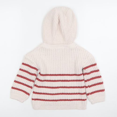 F&F Unisex Baby Ivory & Red Hooded Striped Knit Jumper 12-18 Months