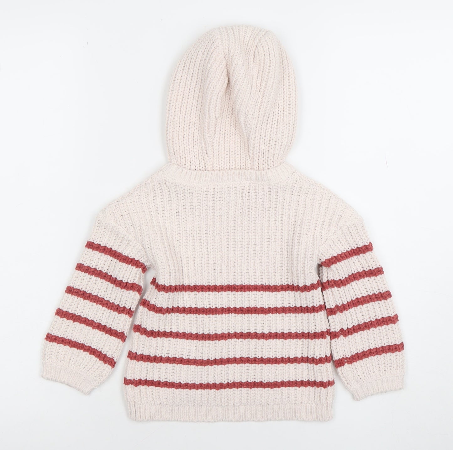 F&F Unisex Baby Ivory & Red Hooded Striped Knit Jumper 12-18 Months