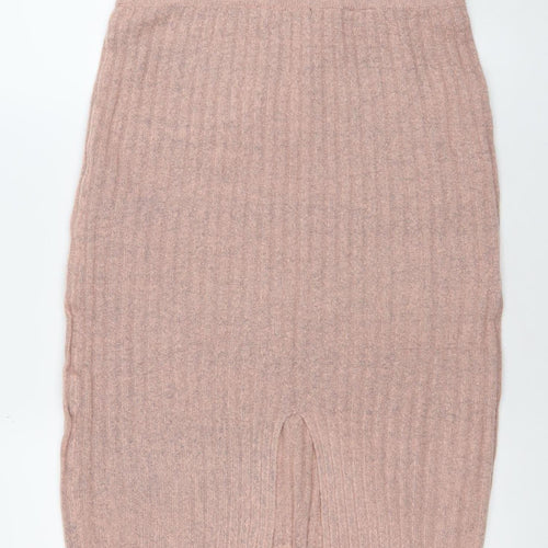 Brave Soul Women Beige Knit Pencil Skirt Size L Elastic Waist