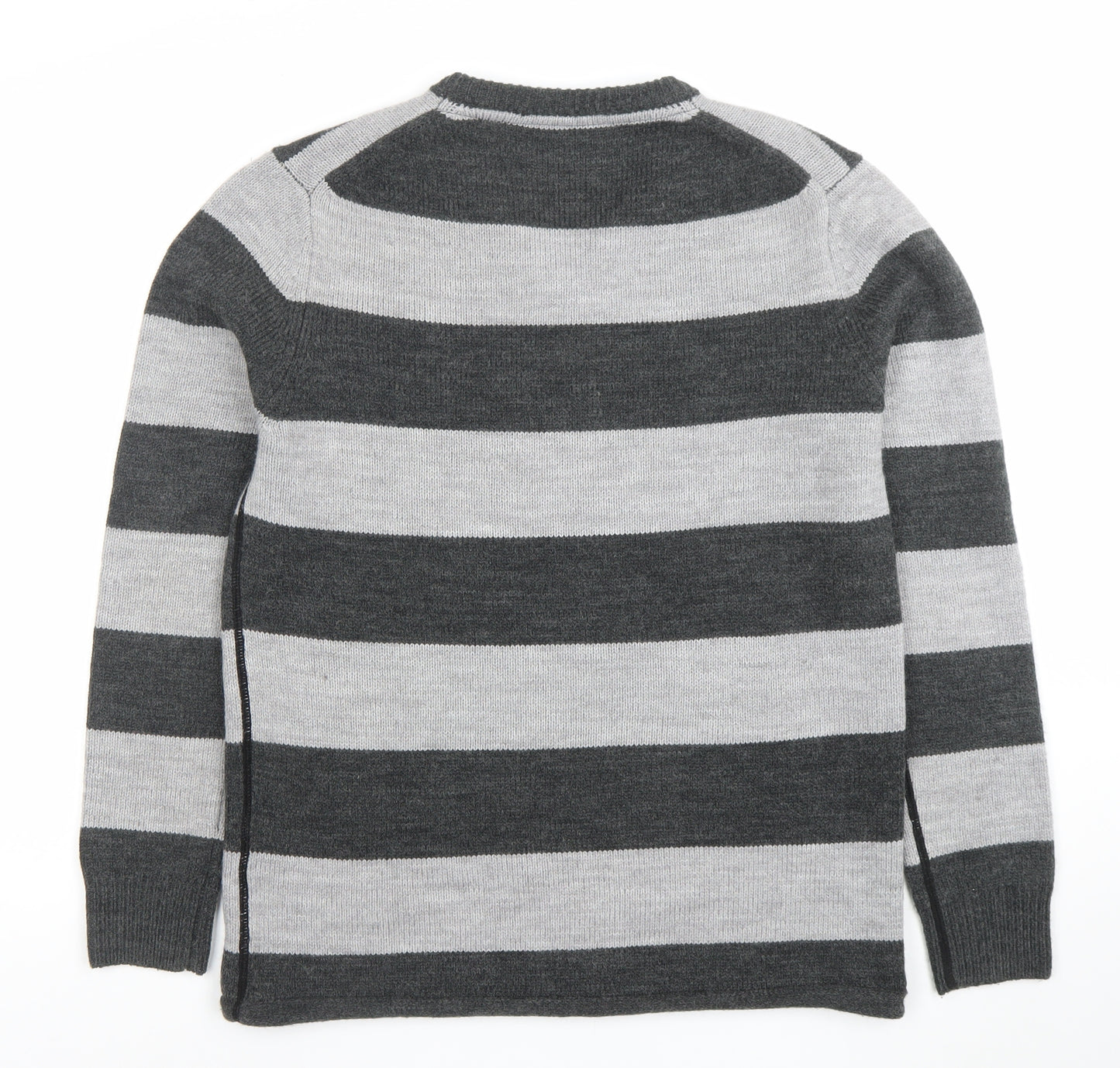 Element Men Grey Striped V-Neck Wool Blend Jumper Size M