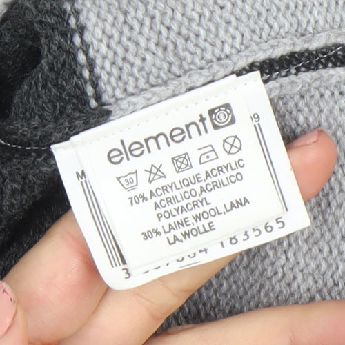Element Men Grey Striped V-Neck Wool Blend Jumper Size M