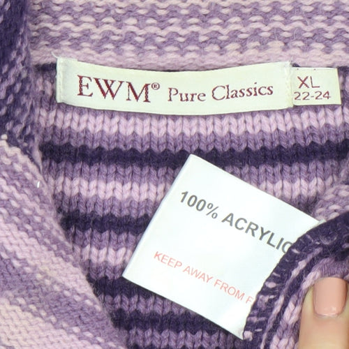 EWM Women’s Purple Striped Collared Cardigan XL 22-24 Acrylic Knit