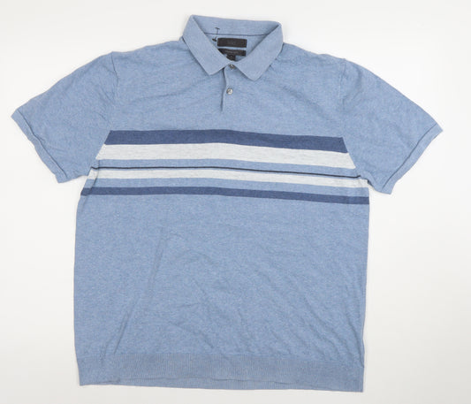 Marks and Spencer Men’s Blue Striped Cotton Polo Shirt XL
