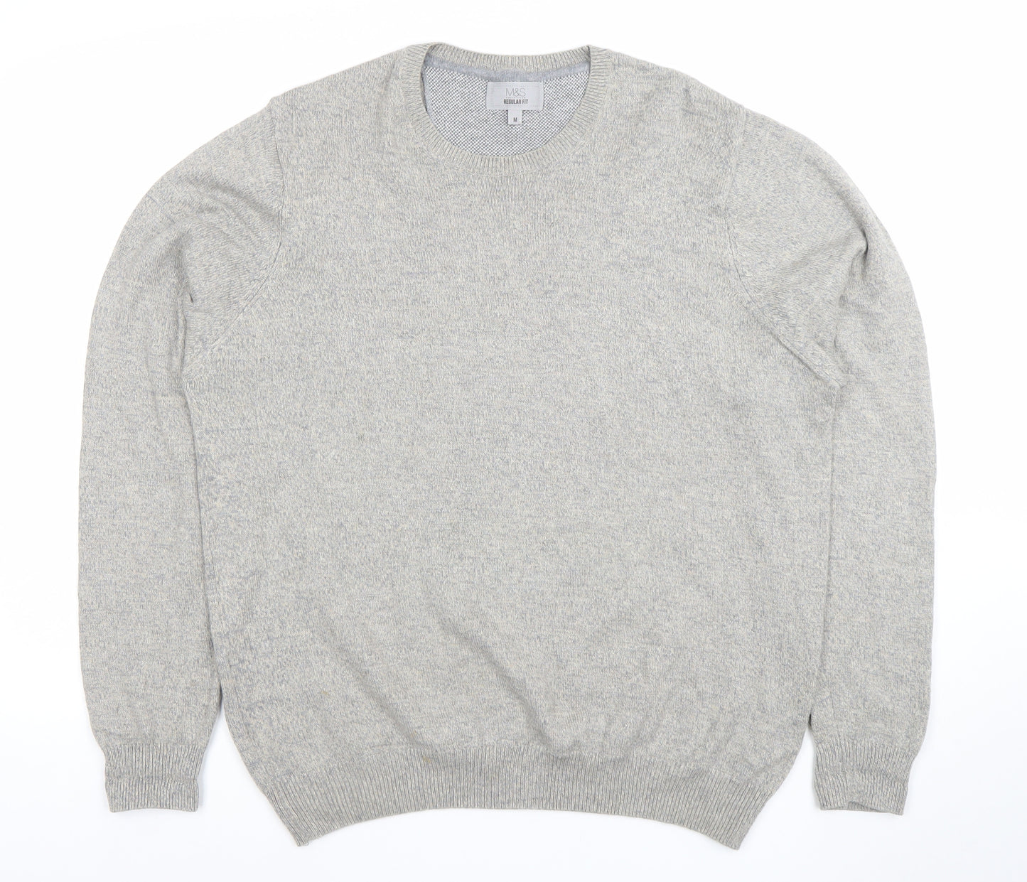 Marks and Spencer Men's Grey Cotton Crew Neck Jumper M Regular Fit