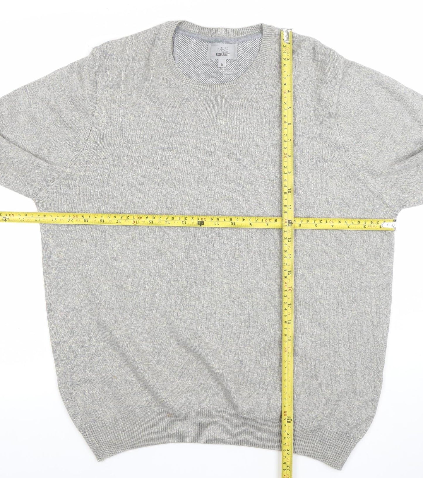 Marks and Spencer Men's Grey Cotton Crew Neck Jumper M Regular Fit