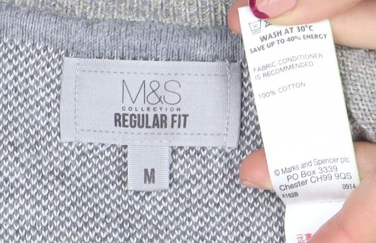 Marks and Spencer Men's Grey Cotton Crew Neck Jumper M Regular Fit