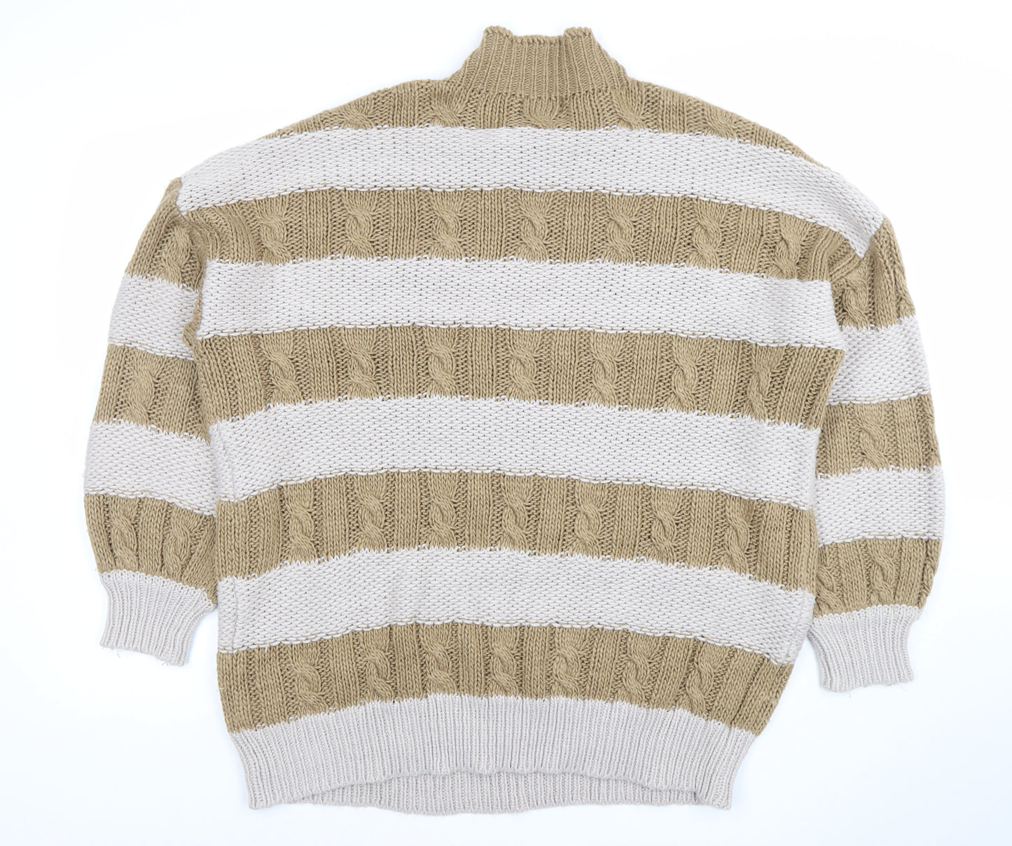 PrettyLittleThing Womens Beige Striped High Neck Cable Knit Jumper Size S