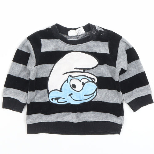 H&M Unisex Baby Black Grey Smurfs Striped Long Sleeve Pullover T-Shirt 6-9M