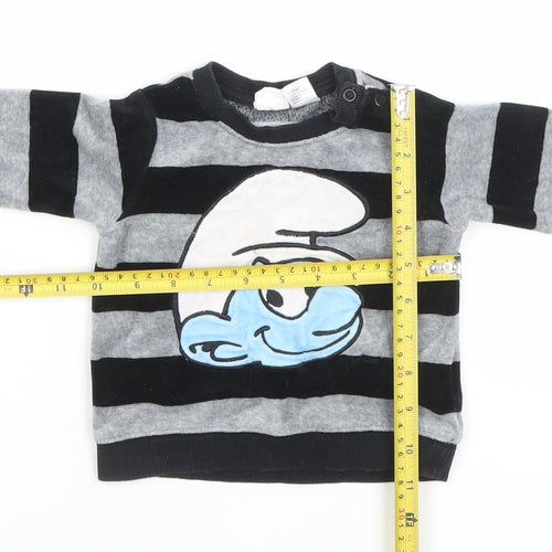 H&M Unisex Baby Black Grey Smurfs Striped Long Sleeve Pullover T-Shirt 6-9M