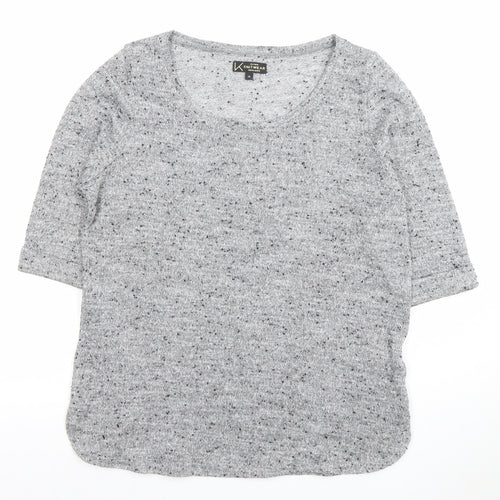 New Look Womens Grey Knit Glitter Top Size 14 3/4 Sleeve Scoop Neck
