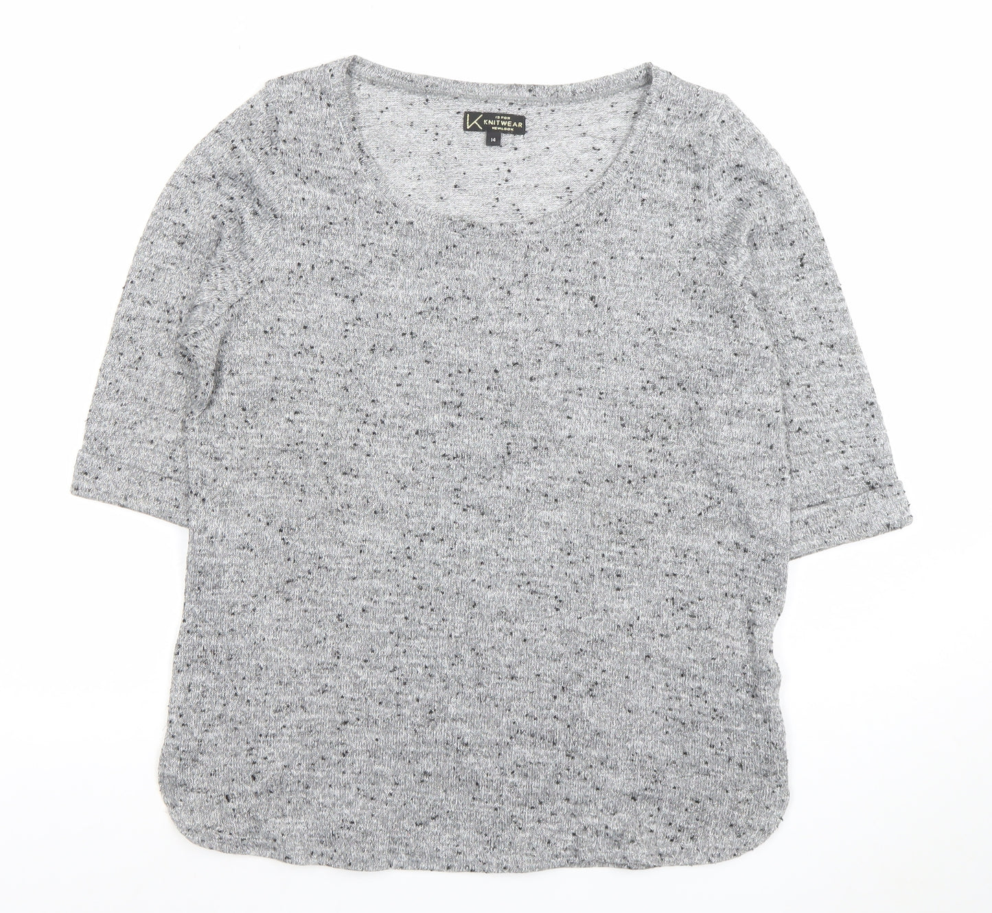 New Look Womens Grey Knit Glitter Top Size 14 3/4 Sleeve Scoop Neck