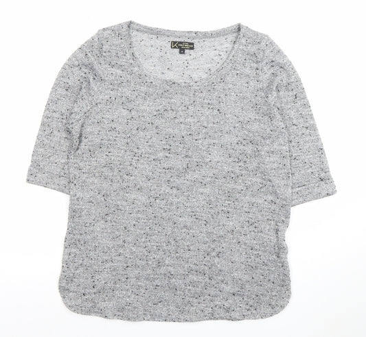 New Look Womens Grey Knit Glitter Top Size 14 3/4 Sleeve Scoop Neck