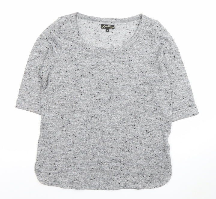 New Look Womens Grey Knit Glitter Top Size 14 3/4 Sleeve Scoop Neck