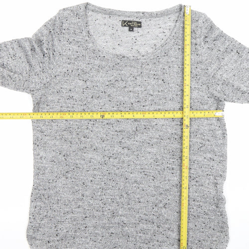 New Look Womens Grey Knit Glitter Top Size 14 3/4 Sleeve Scoop Neck