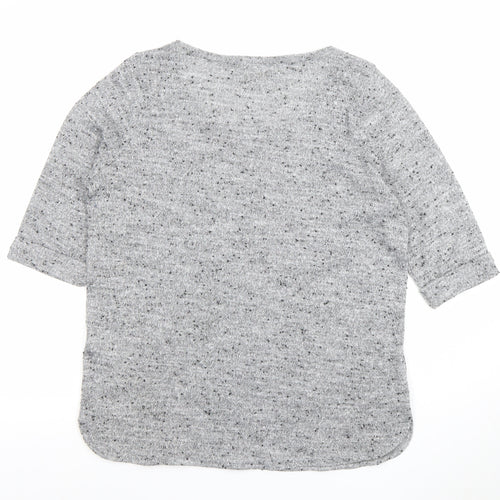 New Look Womens Grey Knit Glitter Top Size 14 3/4 Sleeve Scoop Neck