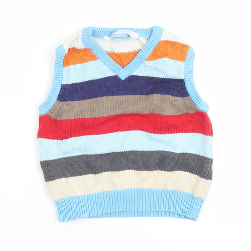 John Lewis Baby Multicoloured Striped Knit Cotton Sleeveless V-Neck Jumper 9-12 Months