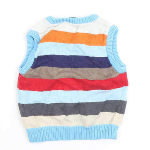John Lewis Baby Multicoloured Striped Knit Cotton Sleeveless V-Neck Jumper 9-12 Months