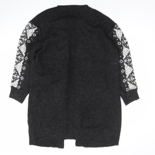 Atmosphere Women's Black Medium Knit Geometric Open Cardigan