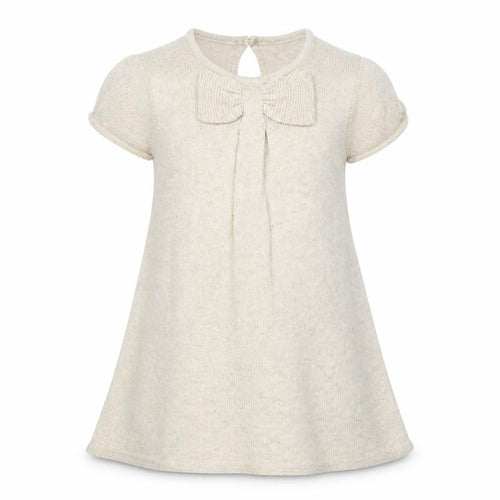 Zara Girls Beige Knit A-Line Bow Dress 3-4 Years Short Sleeve