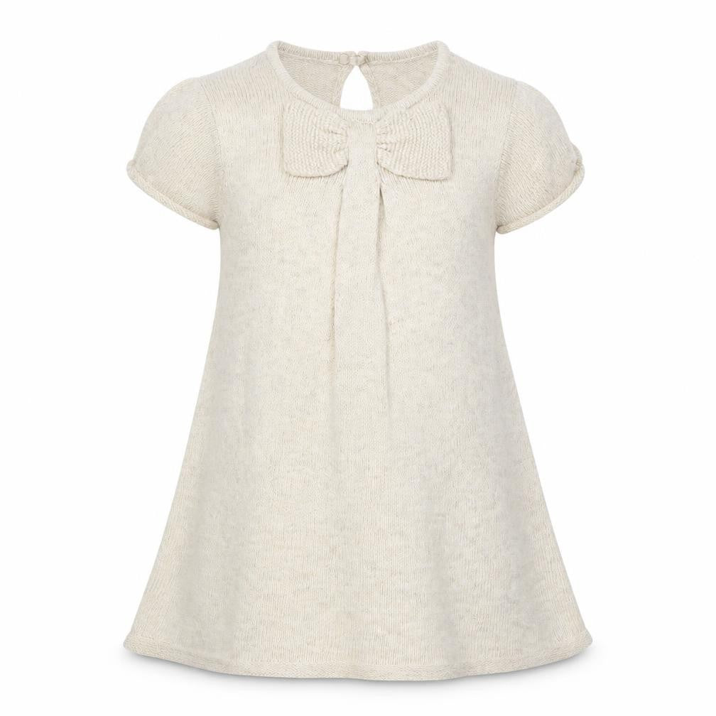 Zara Girls Beige Knit A-Line Bow Dress 3-4 Years Short Sleeve