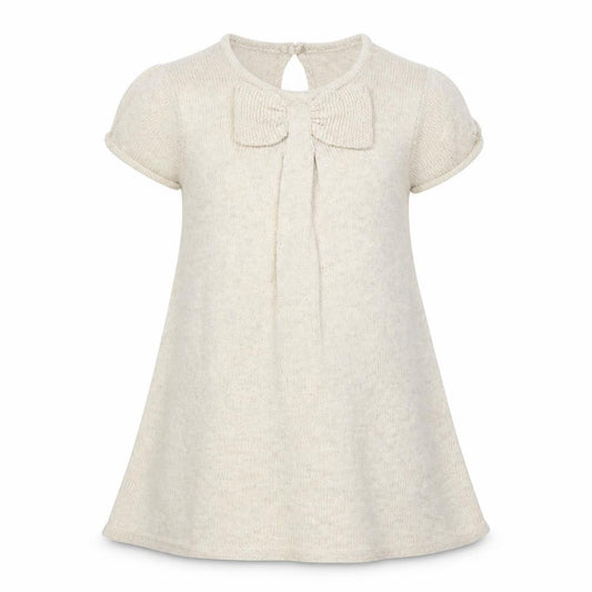Zara Girls Beige Knit A-Line Bow Dress 3-4 Years Short Sleeve