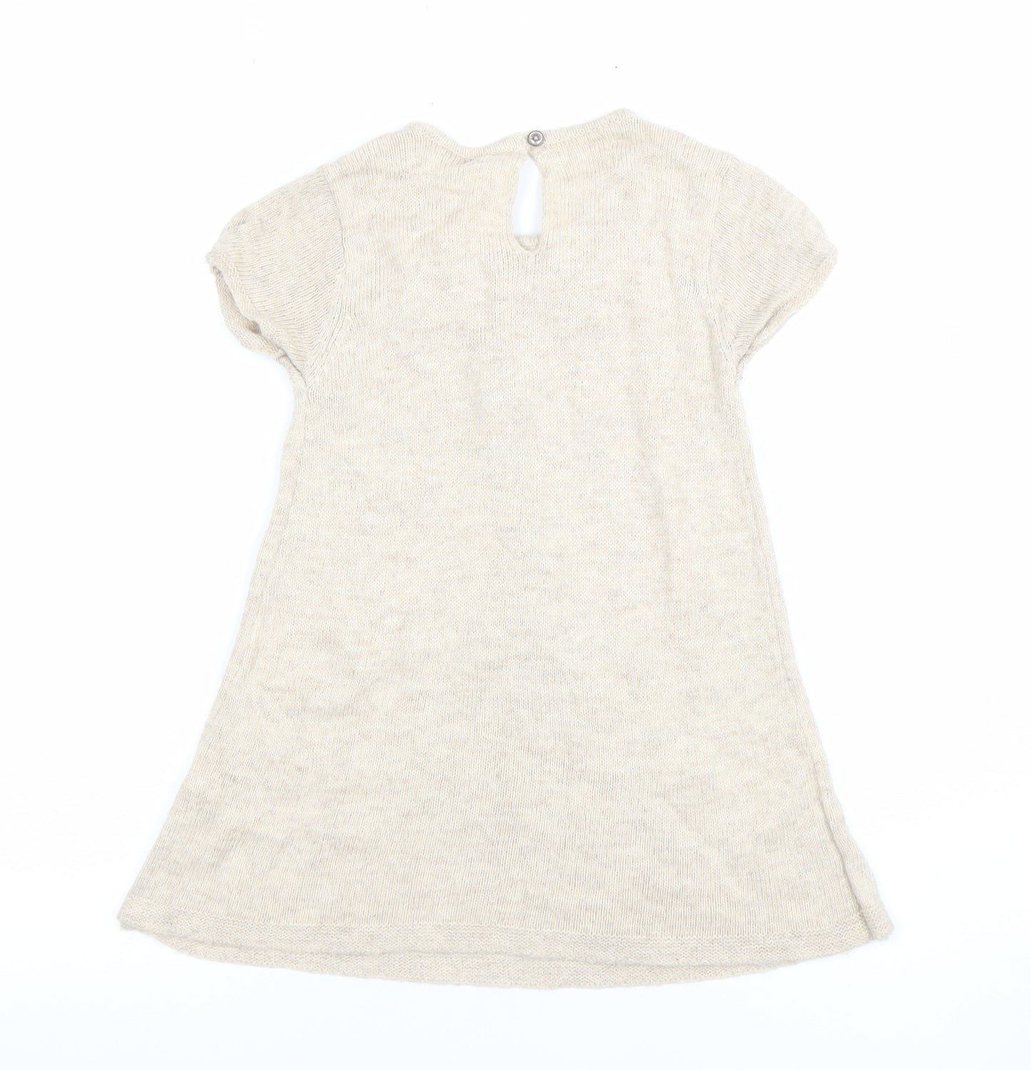 Zara Girls Beige Knit A-Line Bow Dress 3-4 Years Short Sleeve
