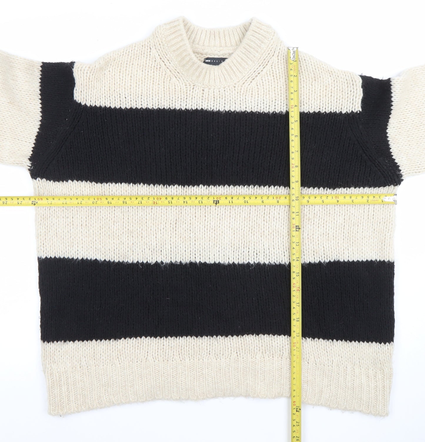 ASOS Women’s Black & Beige Striped Chunky Knit Pullover Jumper XS
