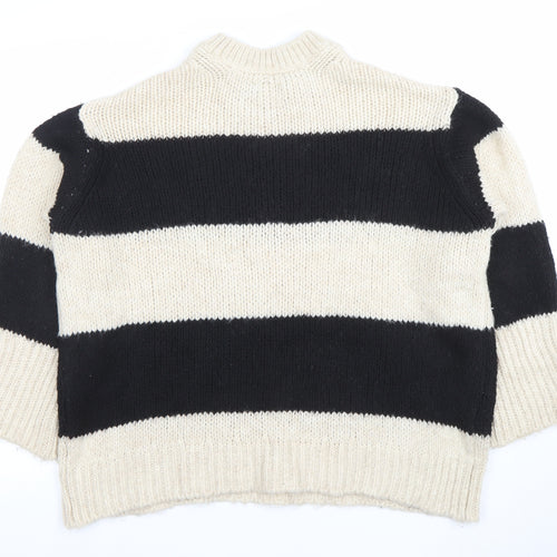 ASOS Women’s Black & Beige Striped Chunky Knit Pullover Jumper XS