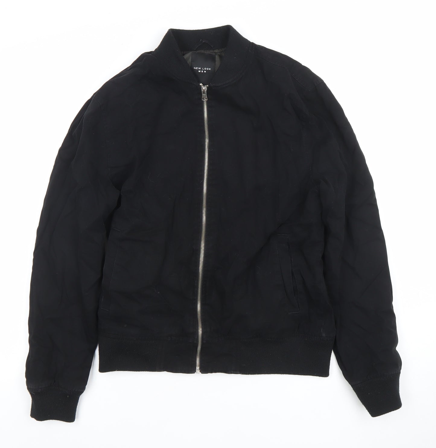 New Look Men Black XS Bomber Jacket Cotton Full Zip Casual
