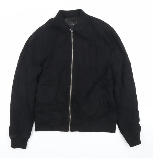 New Look Men Black XS Bomber Jacket Cotton Full Zip Casual