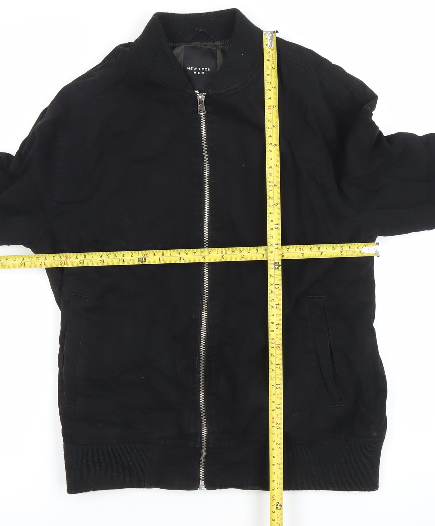 New Look Men Black XS Bomber Jacket Cotton Full Zip Casual