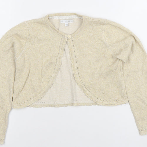 RJR John Rocha Girls Beige Metallic Long Sleeve Button Cardigan 7-8 Years