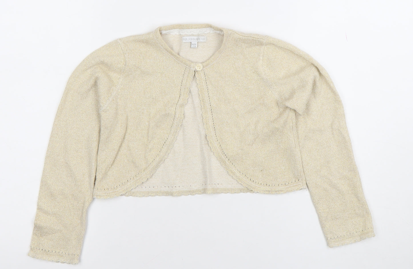 RJR John Rocha Girls Beige Metallic Long Sleeve Button Cardigan 7-8 Years