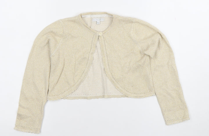 RJR John Rocha Girls Beige Metallic Long Sleeve Button Cardigan 7-8 Years