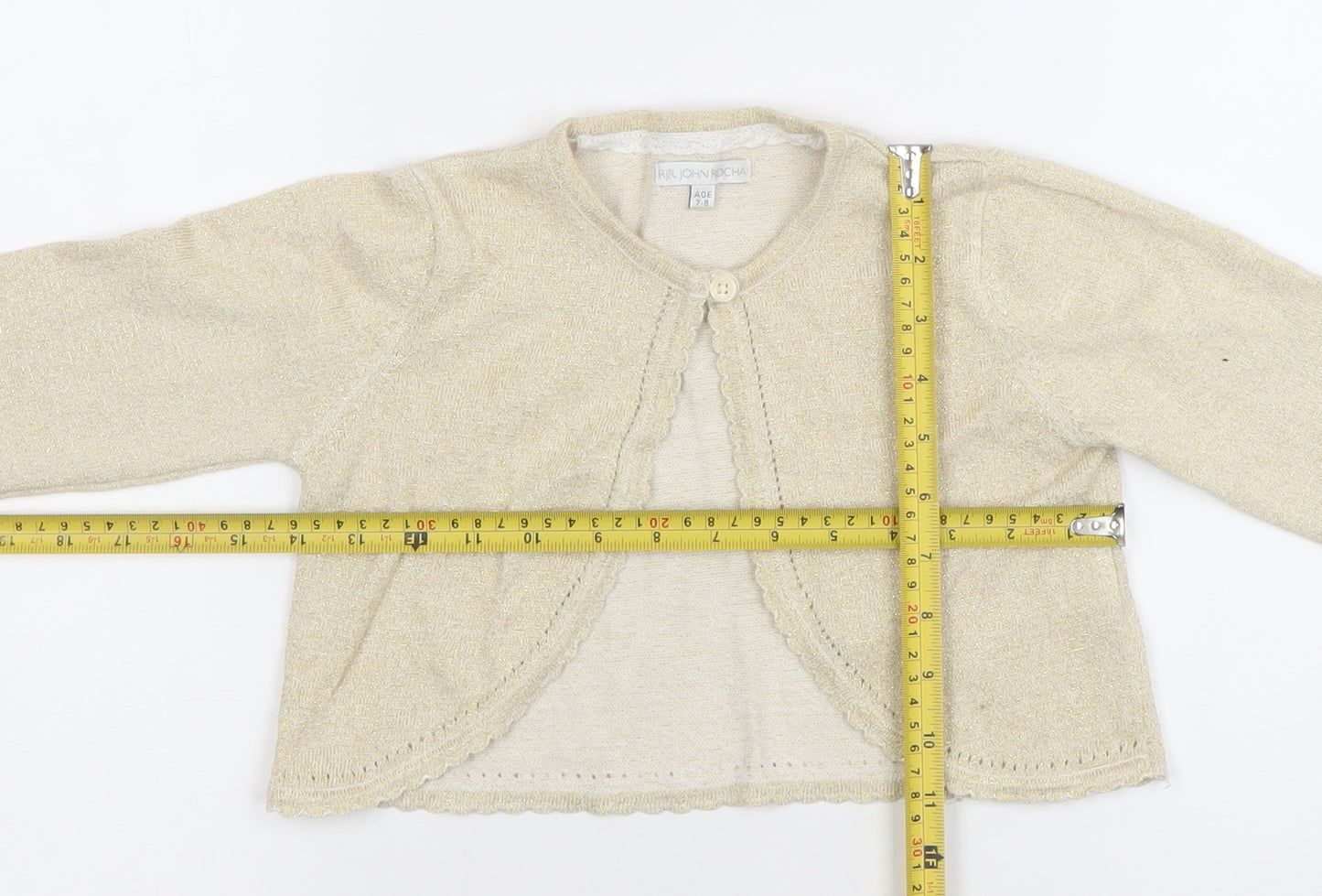RJR John Rocha Girls Beige Metallic Long Sleeve Button Cardigan 7-8 Years