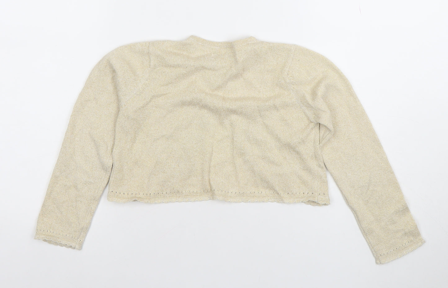 RJR John Rocha Girls Beige Metallic Long Sleeve Button Cardigan 7-8 Years